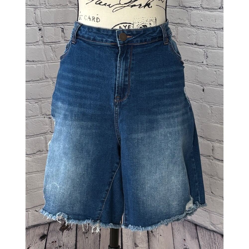 City Chic Women’s Denim Distressed Longline Shorts (Size 22)